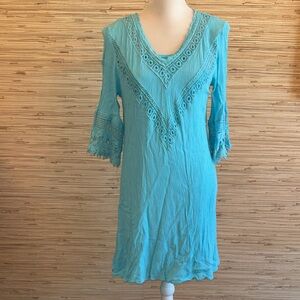 Wrangler Rock 47 Teal V-Neck Guaze Tunic Dress large. EUC